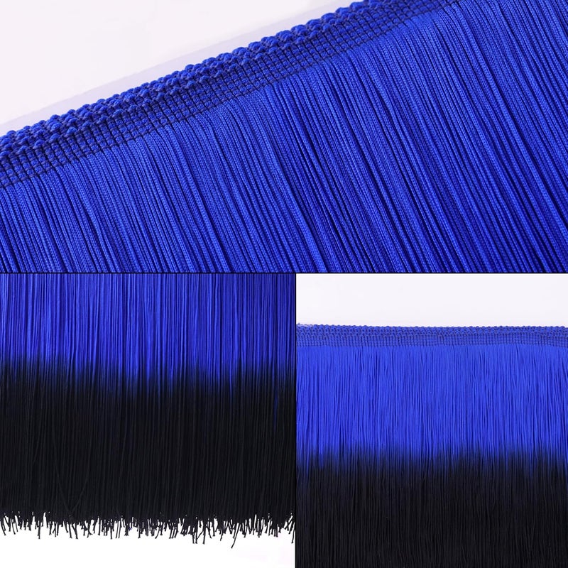 DHFLYDH Fringe Trim Tassel Trim Gradient Color 2.5 Yards 7.9 Inch Wide for Dresses, Bags, DIY, Home Decor, Crafts (Black+Blue) - Image 4